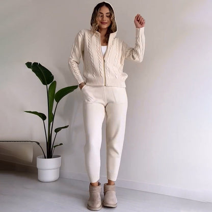 MANAHIL - Conjunto casual de chaqueta de punto y pantalón para mujeres
