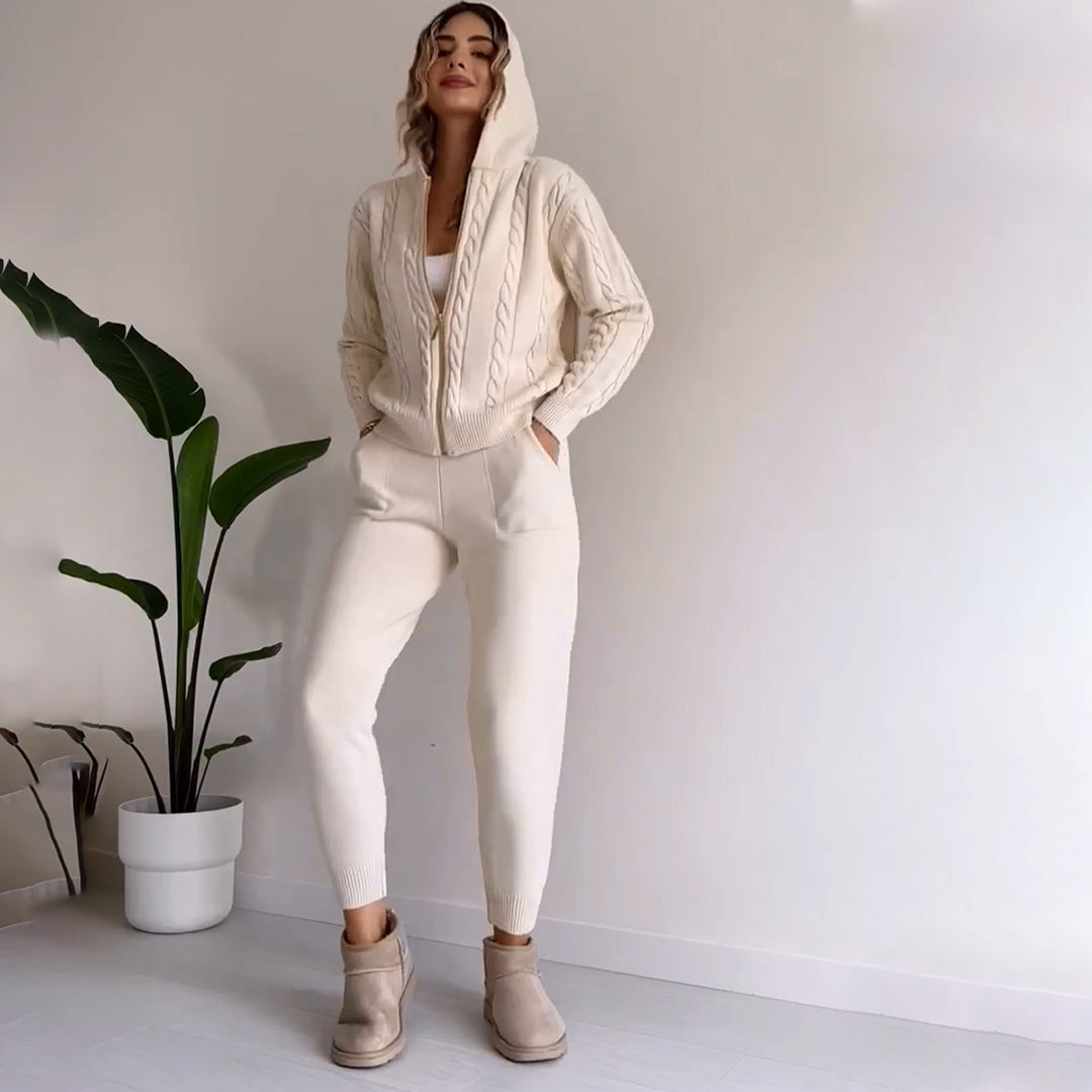 MANAHIL - Conjunto casual de chaqueta de punto y pantalón para mujeres