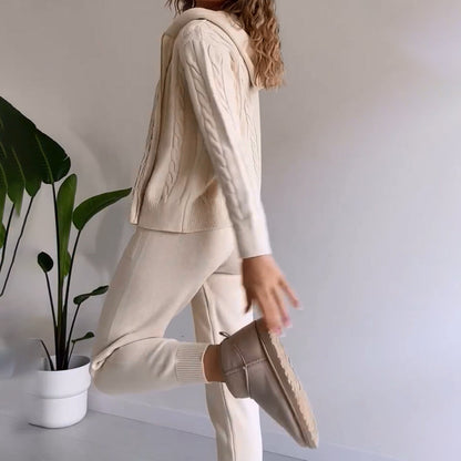 MANAHIL - Conjunto casual de chaqueta de punto y pantalón para mujeres