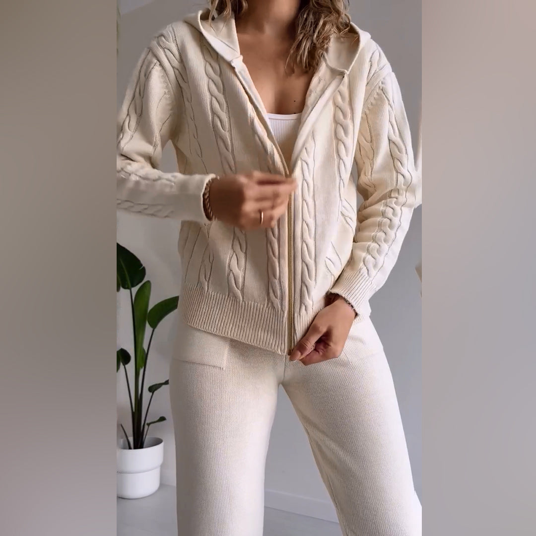 MANAHIL - Conjunto casual de chaqueta de punto y pantalón para mujeres