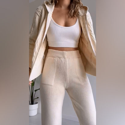 MANAHIL - Conjunto casual de chaqueta de punto y pantalón para mujeres