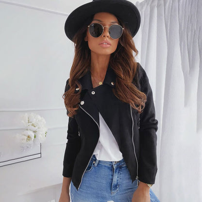 ISLA - Chaqueta moderna con botones y corte en ante vegano para mujer