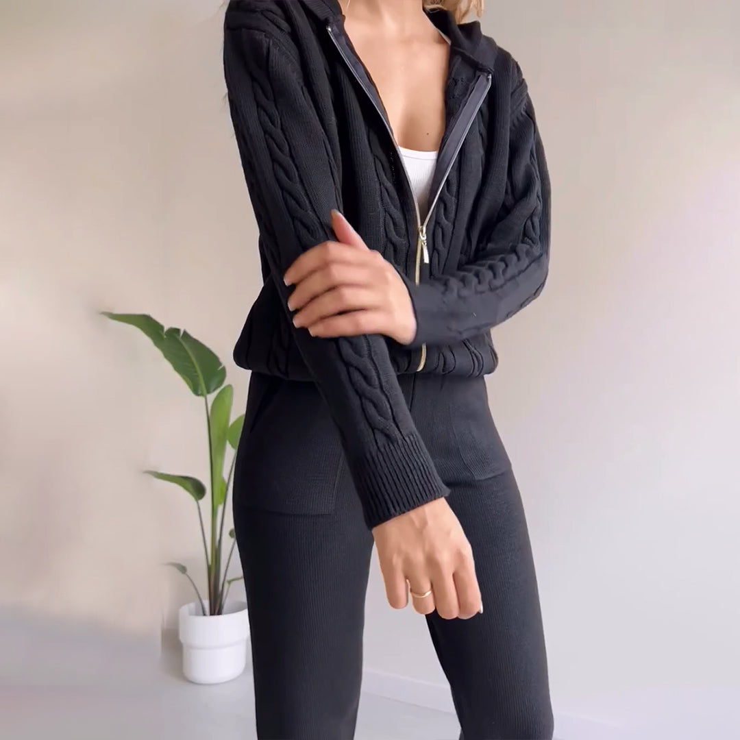 MANAHIL - Conjunto casual de chaqueta de punto y pantalón para mujeres