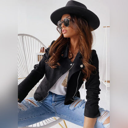 ISLA - Chaqueta moderna con botones y corte en ante vegano para mujer