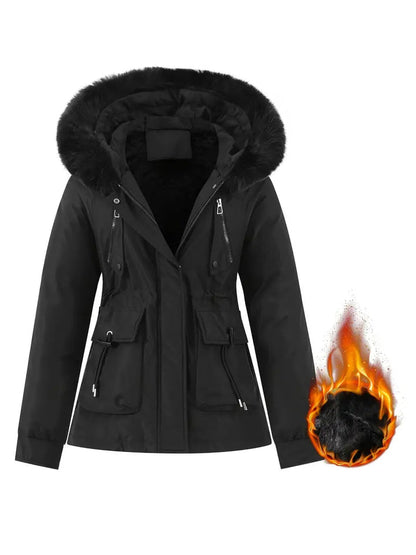 GIORGIA – Chaqueta de invierno casual para mujer con cuello de piel desmontable
