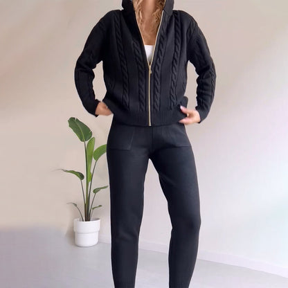 MANAHIL - Conjunto casual de chaqueta de punto y pantalón para mujeres