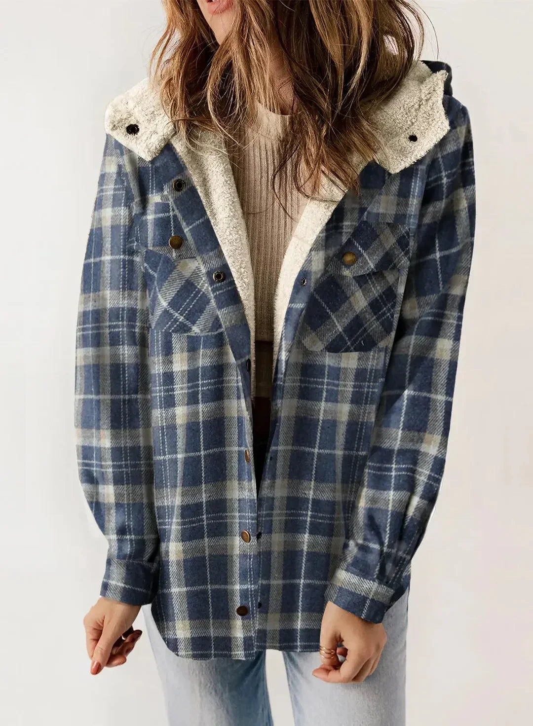 MARIANA - Abrigo cómodo con capucha y estampado a cuadros para mujer