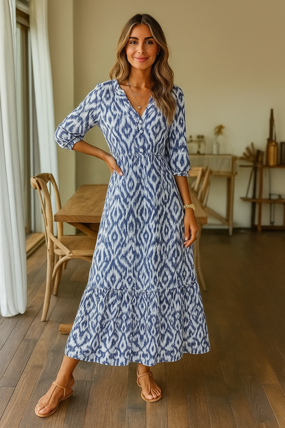 Vestido de verano con escote en V y mangas medias para mujer – LINA