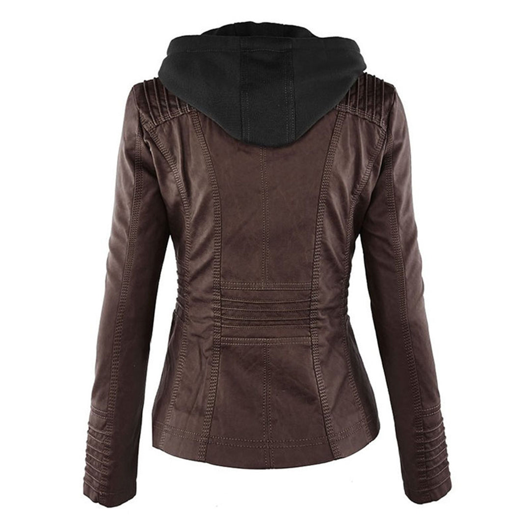 Chaqueta impermeable de imitación cuero para mujer con capucha – LEYRA