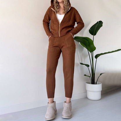 MANAHIL - Conjunto casual de chaqueta de punto y pantalón para mujeres