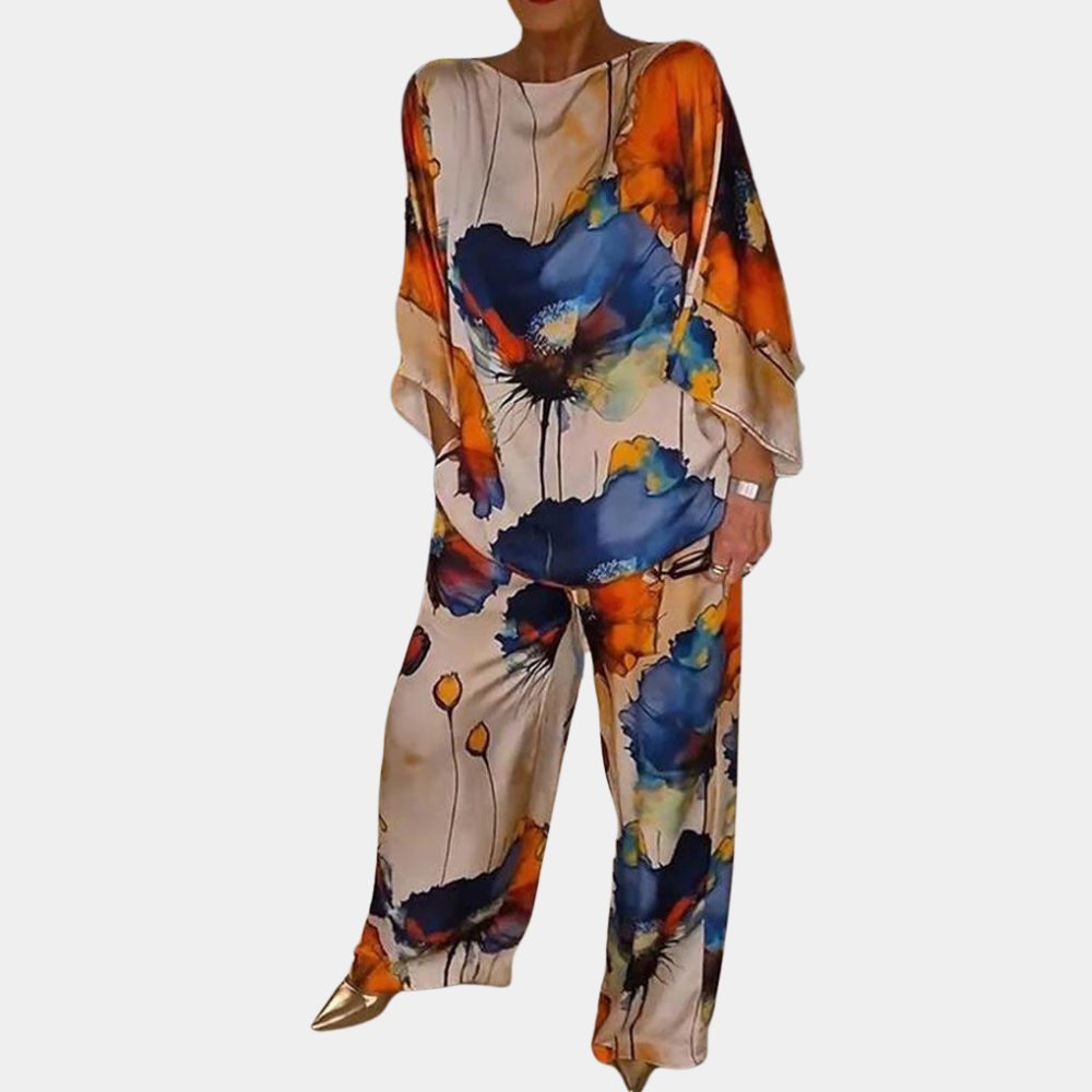 Conjunto colorido de dos piezas con top y pantalón para mujer – LYSANNE