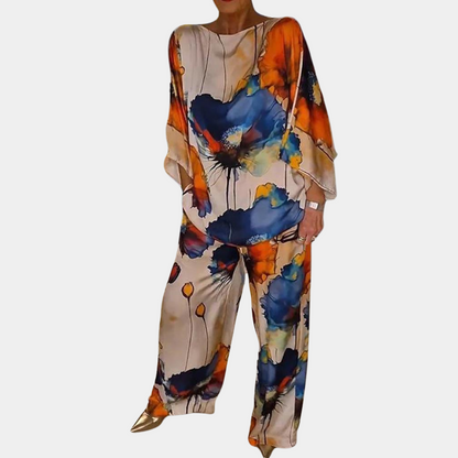 Conjunto colorido de dos piezas con top y pantalón para mujer – LYSANNE