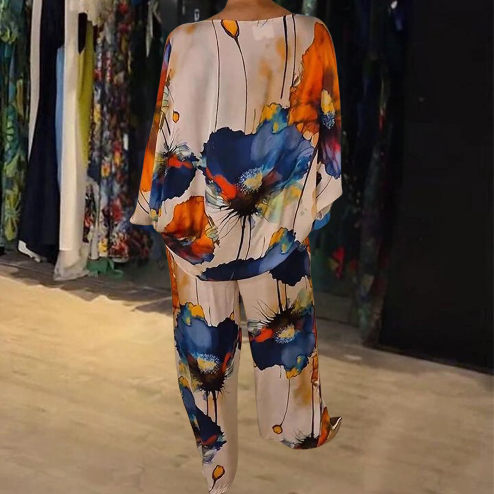 Conjunto colorido de dos piezas con top y pantalón para mujer – LYSANNE