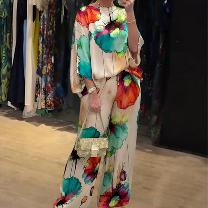 Conjunto colorido de dos piezas con top y pantalón para mujer – LYSANNE