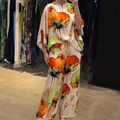 Conjunto colorido de dos piezas con top y pantalón para mujer – LYSANNE