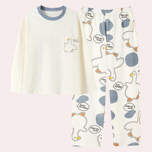 Pijama de mujer suave y cómodo con estampado de patitos – DUCKY