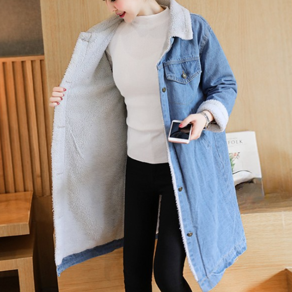 LISBETH - Chaqueta de denim larga elegante de invierno para mujer