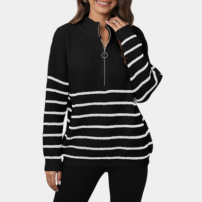 LINA - Suéter casual de rayas con media cremallera para mujer