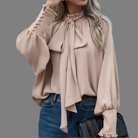 ISABEL - Blusa para mujer con lazo y mangas largas