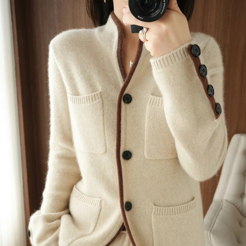 ELISA - Cárdigan de punto con bolsillos para mujer