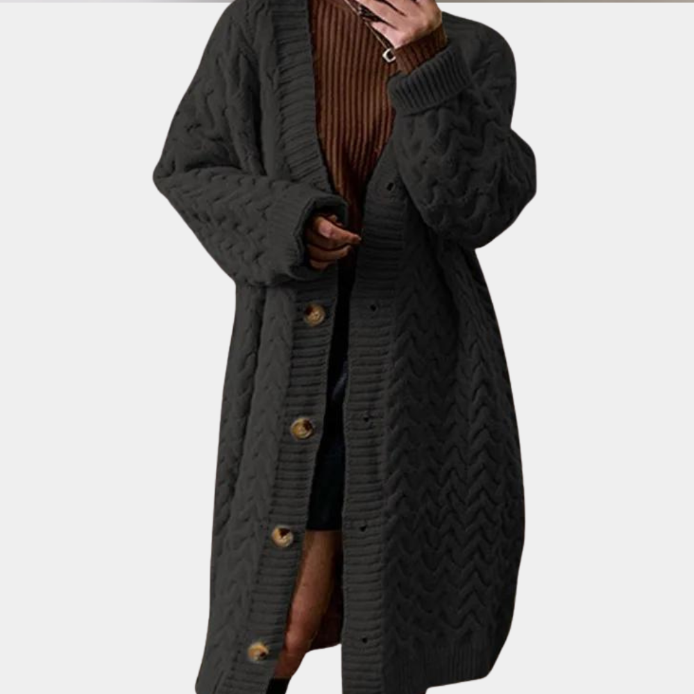 VALERIA - Cárdigan largo de punto con ajuste relajado para mujer