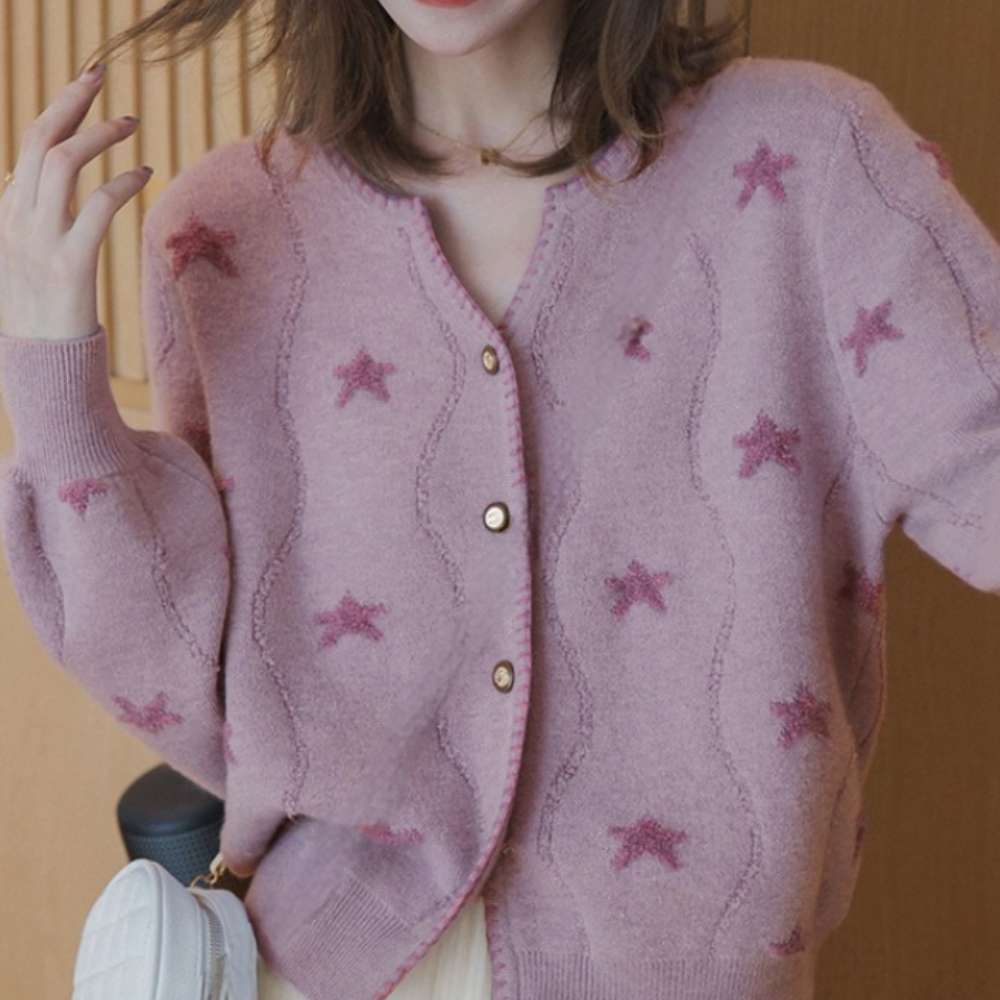 LYA - Cárdigan de punto para mujer con cierre de botón