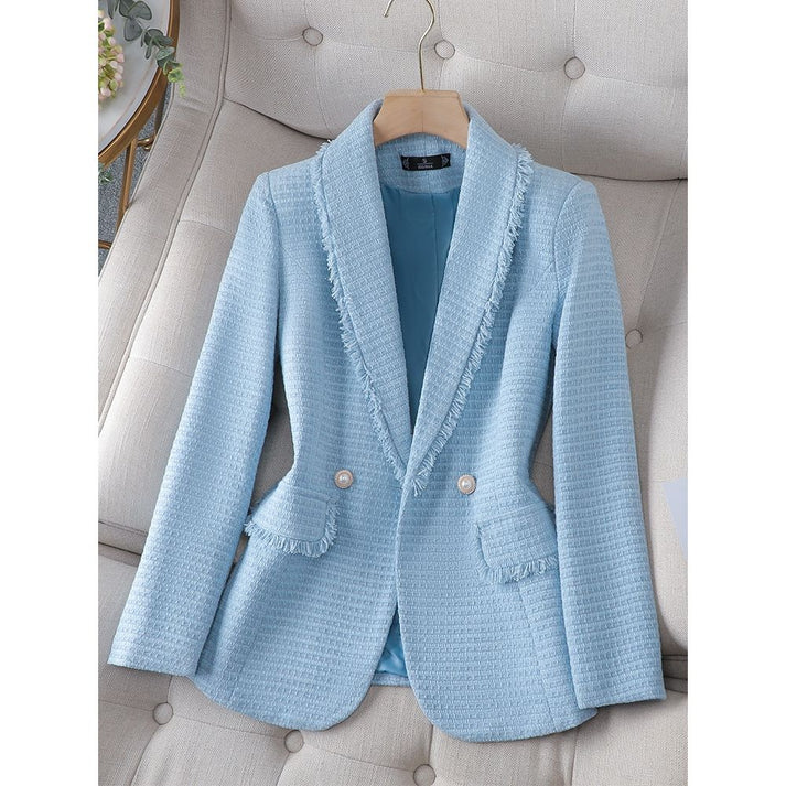 ROMOLA – Blazer estiloso con flecos y tela texturizada para mujer
