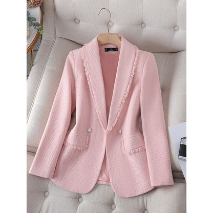 ROMOLA – Blazer estiloso con flecos y tela texturizada para mujer