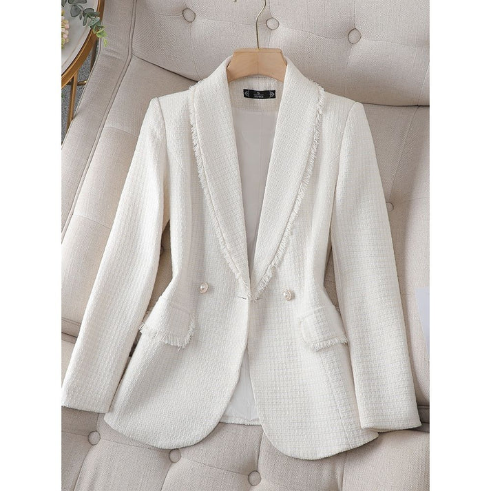 ROMOLA – Blazer estiloso con flecos y tela texturizada para mujer
