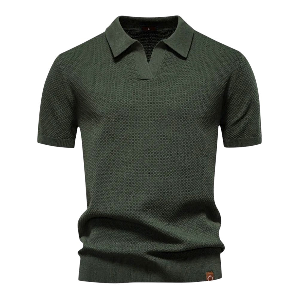 Polo de hombre con textura estructurada y cuello abierto – VICTOR