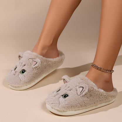 ROMÉE - Zapatillas de casa cálidas con diseño de gato para mujeres