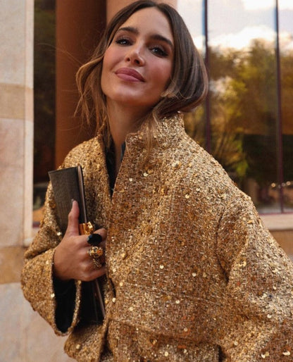 JANAH – Blazer refinado adornado con destellos dorados para mujer
