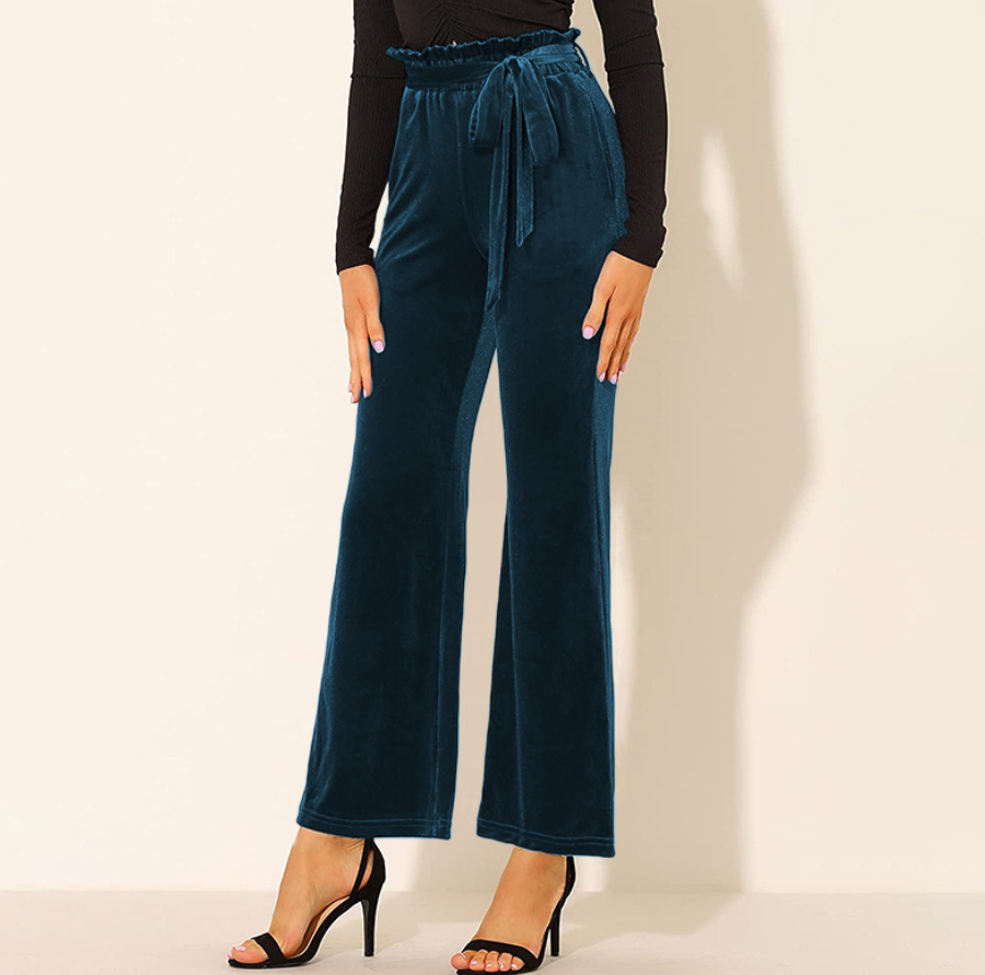 Eliana - Pantalón Elegante Unicolor de Cintura Alta con Resorte y Bolsillos Cómodos Primavera Verano para mujer Azul Marino