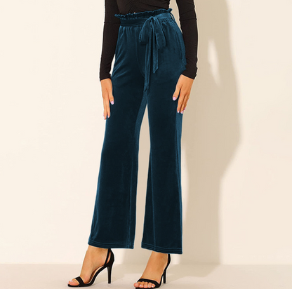 Eliana - Pantalón Elegante Unicolor de Cintura Alta con Resorte y Bolsillos Cómodos Primavera Verano para mujer Azul Marino