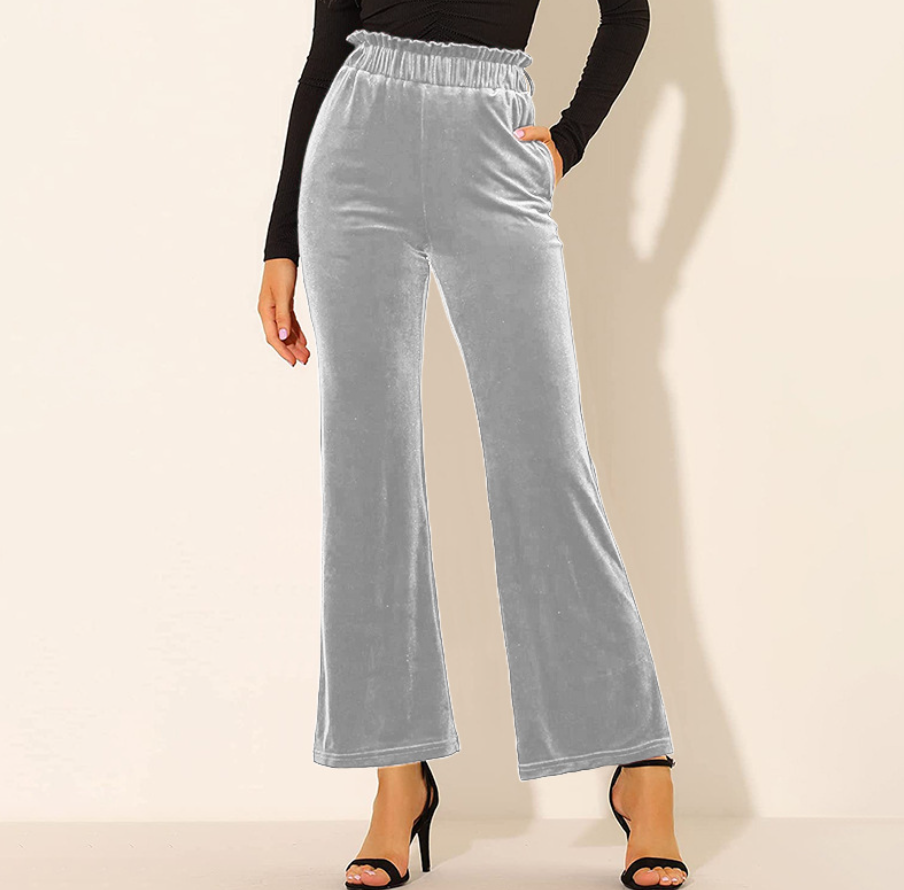 Eliana - Pantalón Elegante Unicolor de Cintura Alta con Resorte y Bolsillos Cómodos Primavera Verano para mujer Gris