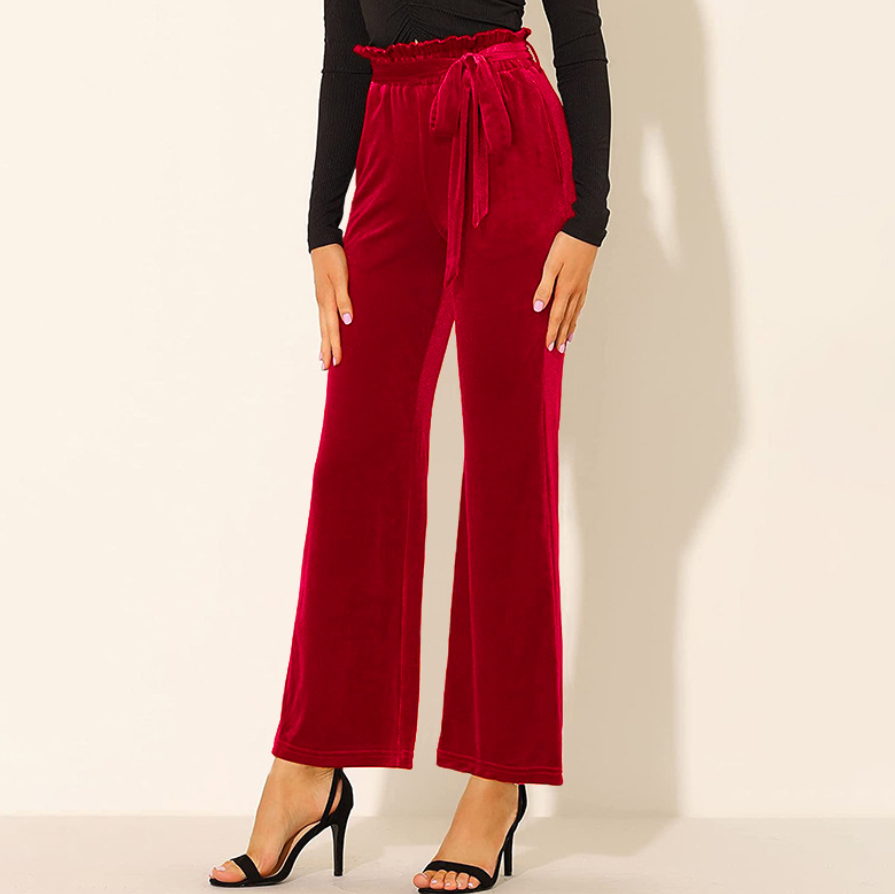 Eliana - Pantalón Elegante Unicolor de Cintura Alta con Resorte y Bolsillos Cómodos Primavera Verano para mujer Rojo