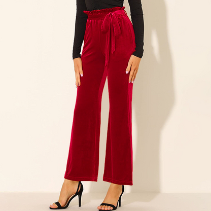 Eliana - Pantalón Elegante Unicolor de Cintura Alta con Resorte y Bolsillos Cómodos Primavera Verano para mujer Rojo