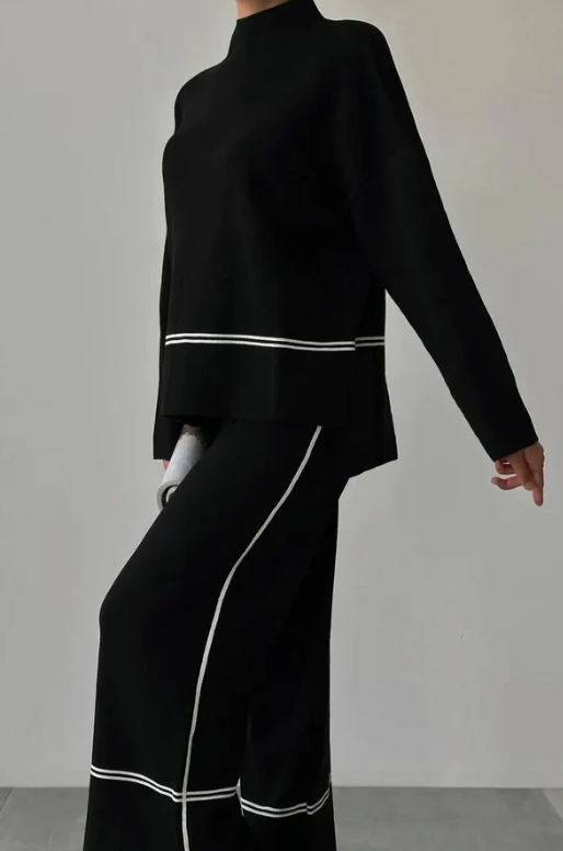 Ivet - Conjunto Holgado de Dos Piezas Sueter y Pantalon Traje Con Diseño Cómodo con Top Informal de Color Liso Primavera Verano Para Mujer