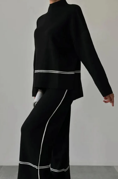 Ivet - Conjunto Holgado de Dos Piezas Sueter y Pantalon Traje Con Diseño Cómodo con Top Informal de Color Liso Primavera Verano Para Mujer