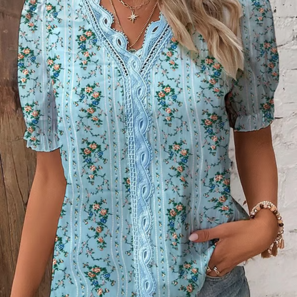 Blusa de encaje elegante con escote en V para mujer – ARIANNE