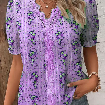 Blusa de encaje elegante con escote en V para mujer – ARIANNE