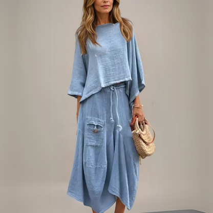 Conjunto de dos piezas con top y falda fluida para mujer – LUNA