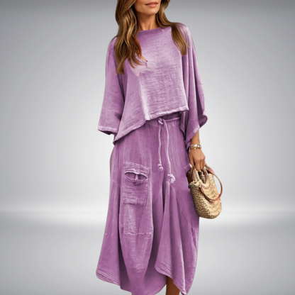 Conjunto de dos piezas con top y falda fluida para mujer – LUNA