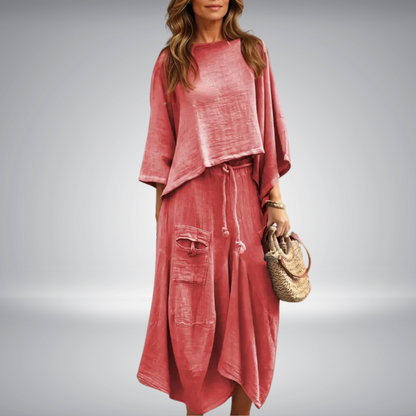 Conjunto de dos piezas con top y falda fluida para mujer – LUNA