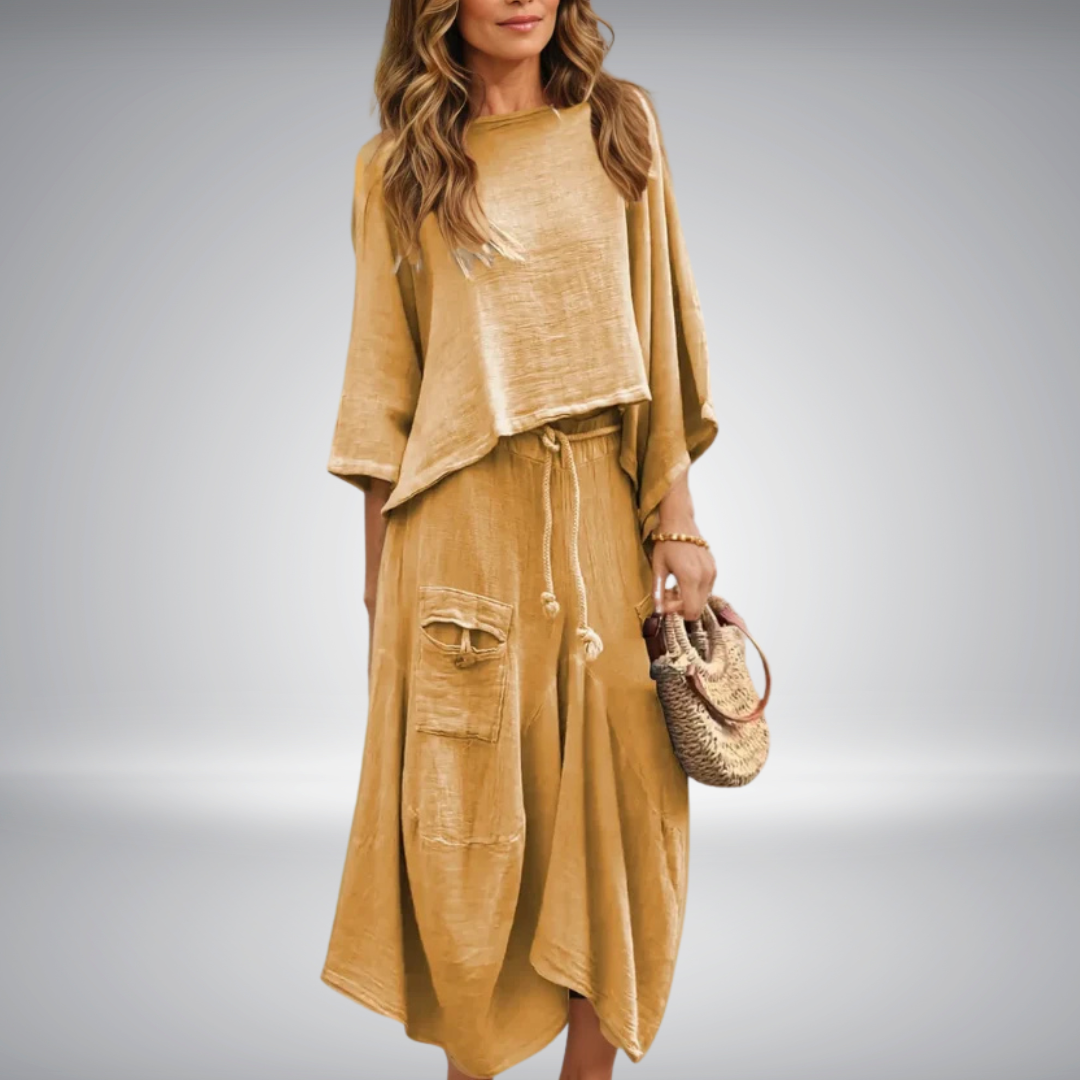 Conjunto de dos piezas con top y falda fluida para mujer – LUNA