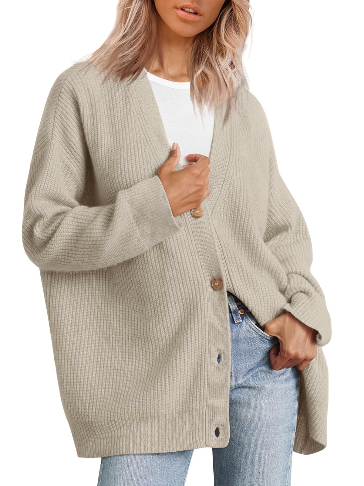 Cárdigan largo oversize de mujer con diseño de líneas – CATERINA