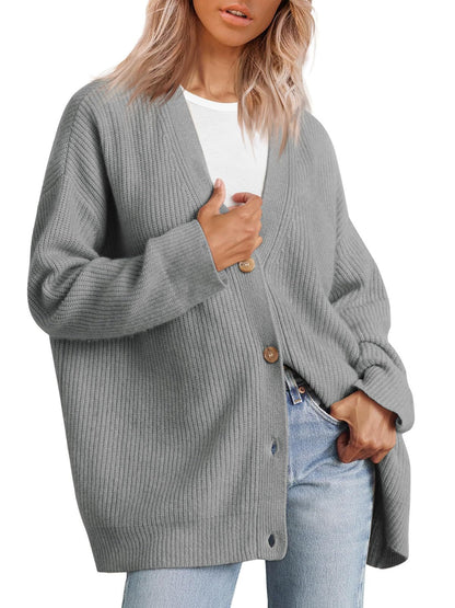 Cárdigan largo oversize de mujer con diseño de líneas – CATERINA