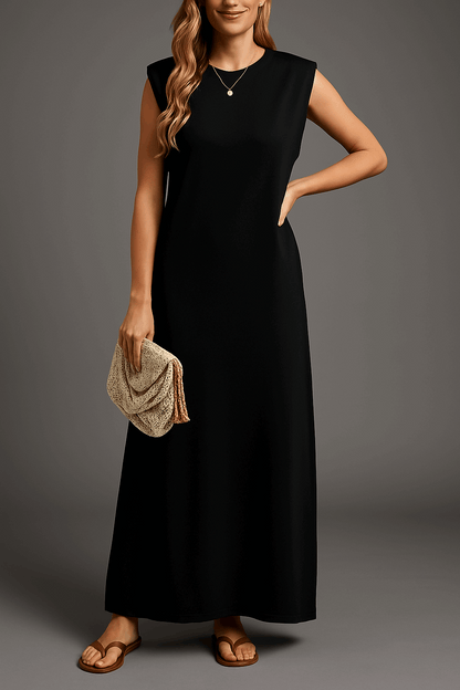 Vestido largo sin mangas con escote suave y corte fluido – ROMELIA