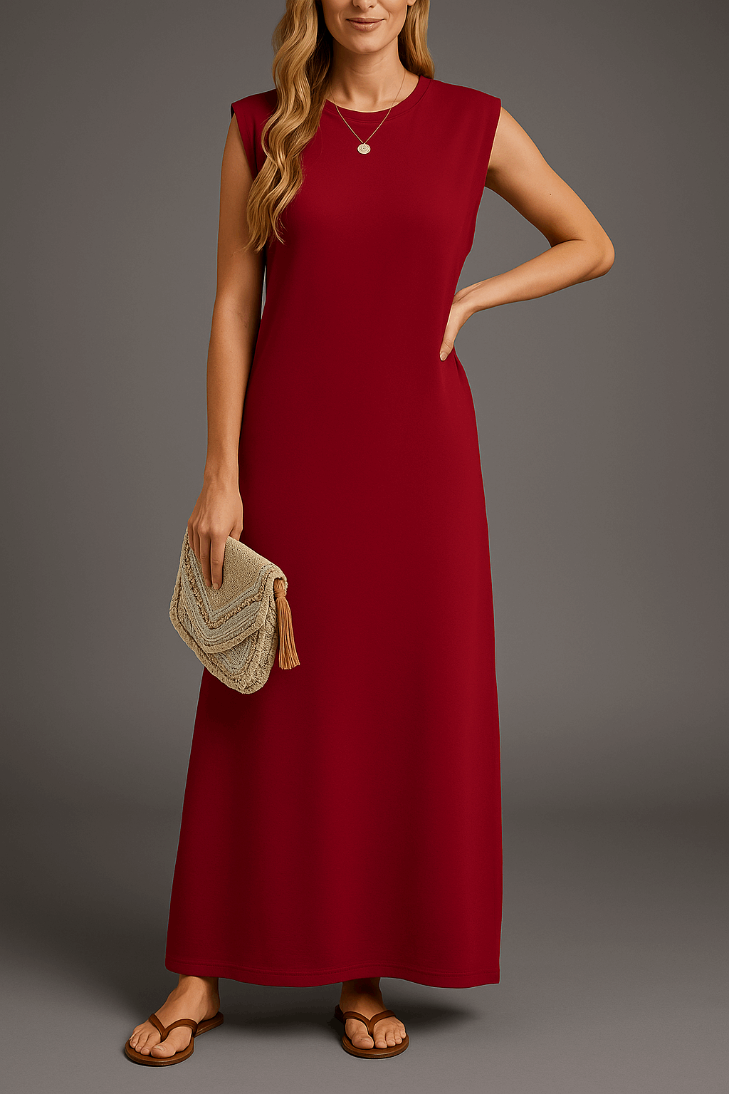 Vestido largo sin mangas con escote suave y corte fluido – ROMELIA