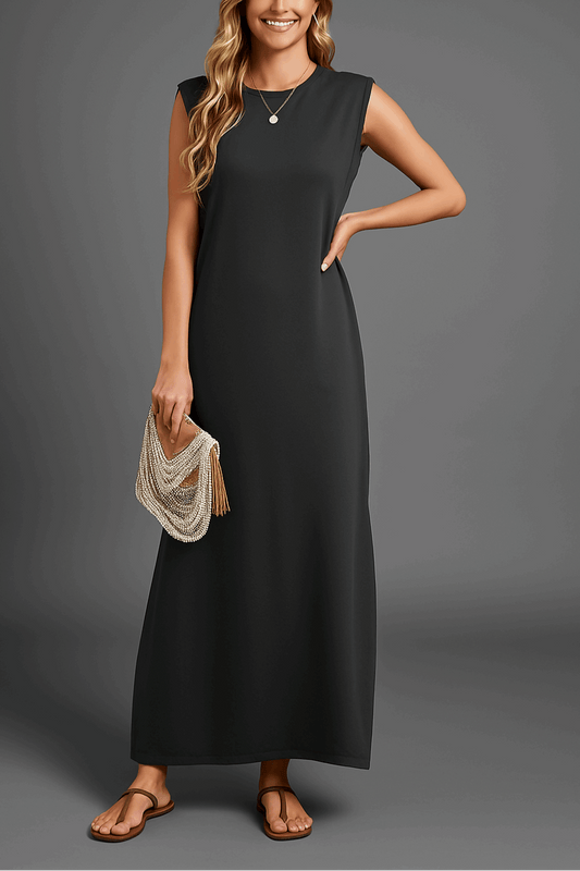 Vestido largo sin mangas con escote suave y corte fluido – ROMELIA